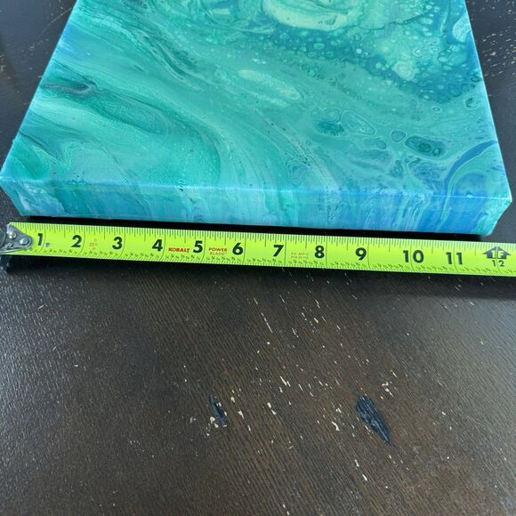 Original Signed Painting Artwork On Wooden Frame Green Abstract Laurie Laskowski - Picture 2 of 6